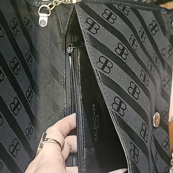 Balenciaga Leather Trim Black Canvas Bag w/ Chain Strap - Picture 6 of 9